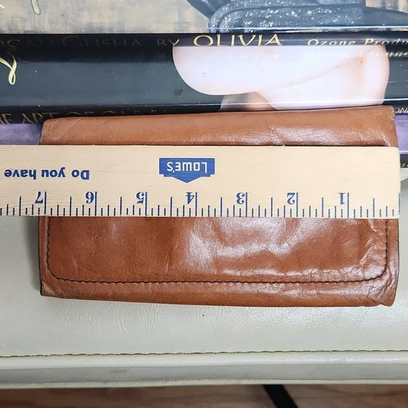 Vintage Handmade Brown Leather Wallet W/ Embossed Tropical Fantasy Dolphin - Picture 2 of 7